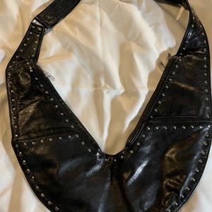 Black Leather Studded Reversible Sash Bag